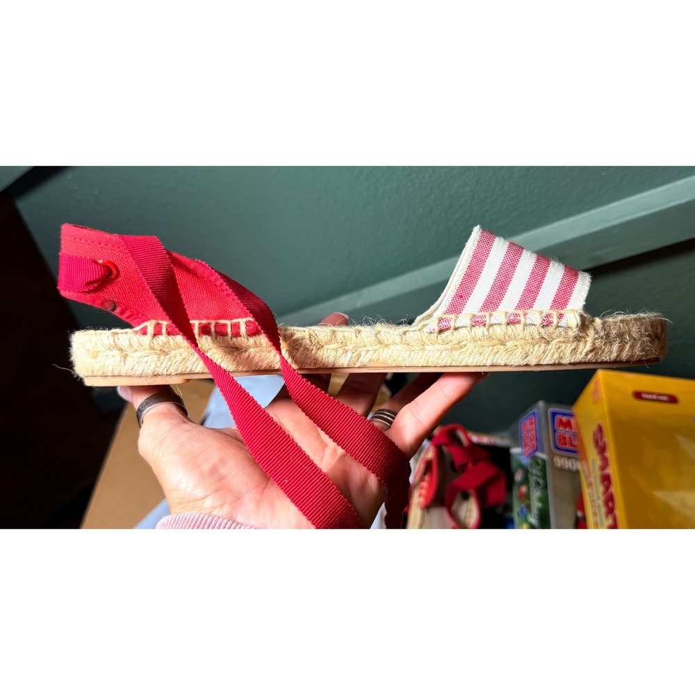 Boden Red White Striped Ribbon Tie Espadrille Sandals Spain Sz 39 Womens 8.5 - Picture 6 of 12